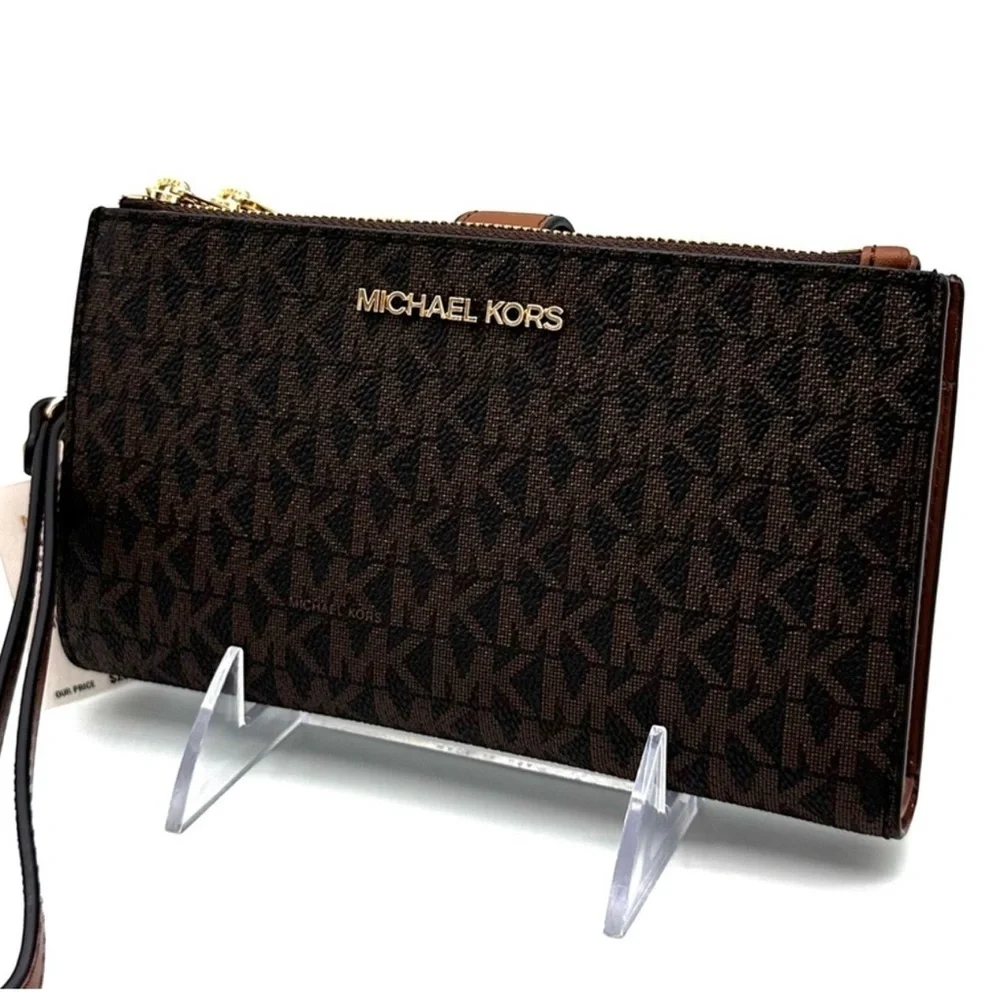 Michael Kors Large Double Zip Wallet Wristlet Brown